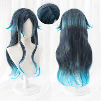 Hydro Yaksha คอสเพลย์วิกผมเกม Genshin Impact 75ซม. ยาว Bonanus Blue Gradient ทนความร้อนผมปาร์ตี้ฮาโลวีน Wigs วิกผมหมวก