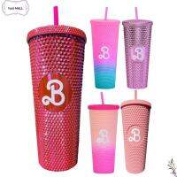 YANL MALL พร้อมหลอดดูด ขวดน้ำหลอด อุปกรณ์ปาร์ตี้ตุ๊กตาบาร์บี้ Barbiee Studded Tumbler ถ้วยเครื่องดื่มแก้ว ของใหม่ ภาพยนตร์บาร์บี้ ถ้วยบาร์บิสีชมพู ฟิตเนสท่องเที่ยว