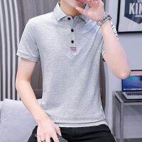 [COD] mens short-sleeved t-shirt Korean version solid lapel polo trendy brand advertising