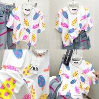 เสื้อสั้นสกรีนลายหน้า-หลัง ลายIcecream popรับ summer สุดๆ