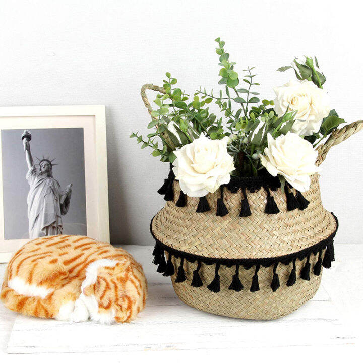 seagrass-basket-natural-rattan-basket-boho-garden-plant-pot-wicker-belly-laundry-organizer-folding-picnic-container-home-decor