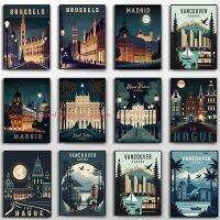 Travel Posters-ภาพพิมพ์ผ้าใบที่สวยงามของมาดริดสเปนแวนคูเวอร์แคนาดาและ Netherland Landscape - Modern Wall Art สำหรับของขวัญตกแต่งบ้าน