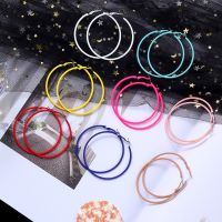 Dia 50/60/70mm New Pop Big Circle Smooth Large Hoop Earrings For Women Female Hyperbole Multi Color Metal Ear Jewelry