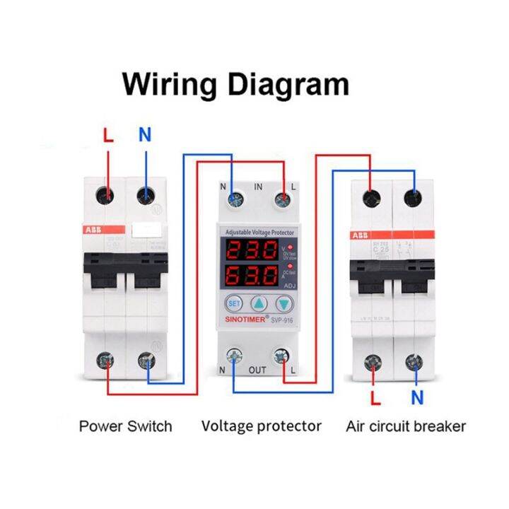 sinotimer-usage-dual-led-display-voltage-surge-protector-63a-din-rail-voltage-surge-protector-with-limit-current-protection