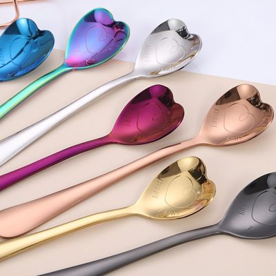 New Stainless Steel Heart Shape Coffee Spoon Long Handle Dessert Sugar Stirring Spoons Teaspoon Dinnerware Kitchen Accessories Serving Utensils