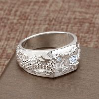 S925 pure silver fashion dragon ring men domineering single diamond light luxury niche design tide male ins wind —D0517