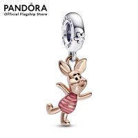 Disney Piglet sterling silver and 14k rose gold-plated dangle with transparent pink and black enamel