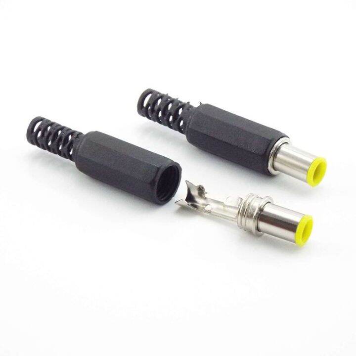 dc-power-connector-adapter-6-5mm-x-4-4mm-with-1-3mm-pin-dc-power-plug-yellow-6-5-4-4-male-welding-1-3mm-plug-audio-diy-parts-electrical-connectors