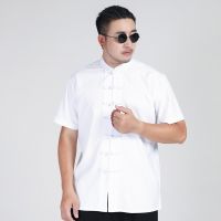 Plus Size 7XL 8XL 10XL Summer Tang Suit Mens Short Sleeve Shirt Chinese Traditional 4 Colors Loose Casual Male Kung Fu Shirts