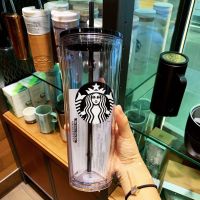 Starbucks กล่องแก้วแบบมีหลอดใส1ชิ้นแบบสองชั้นขนาดใหญ่สามารถนำกลับมาใช้ใหม่ได้