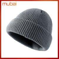 MUBAI ฮิปฮอป หมวกถักรัดแขน ขนสัตว์อะคริลิ Y2k หมวก skullcap ขอบม้วนขึ้น แฟชั่นสำหรับผู้หญิง ฤดูหนาวที่อบอุ่น หมวกถักหมวก ชายหญิง