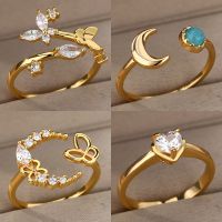 Vintage Heart Zircon Adjustable Rings for Women Stainless Steel Gold Color Wedding Rings Female Aesthetic Jewelry anillos mujer