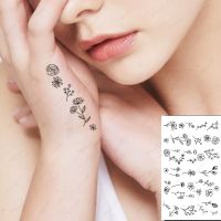 Temporary Tattoo Stickers Black Flowers Geometry Totem Cartoon Pattern Fake Tattoos Waterproof Tatoos Finger Small Size Women Stickers