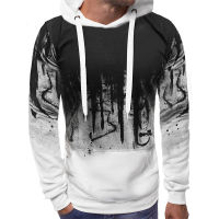 Mens Pullover Hoodie Sweatshirt Gradient Print Daily Fitness Sportswear Basic Casual Hoodies Oversize Sweatshirts Gray White