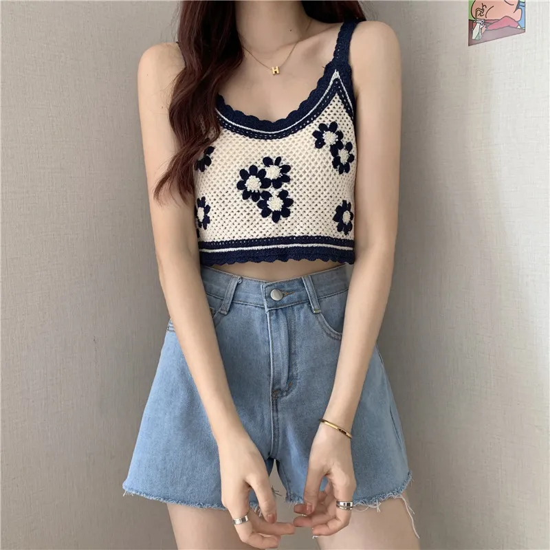 Floral Crochet Sleeveless Top  Floral Crochet Cami Crop Top