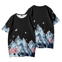 NEW Fashion Snow Mountain Flower Creek Creative 3d Digital Printing Short Sleeve Large Mens And Womens Wear Couple T-shirt