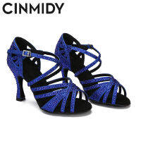 CINMIDY สีฟ้ารองเท้าเต้นรำละตินผู้หญิงแทงโก้ Rumba ห้องบอลรูม R Hinestones รองเท้าเต้นรำสำหรับผู้หญิงสีแดงรองเท้าแต่งงานวอลทซ์ส้นเต้นรำ