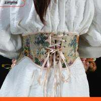 ZONGMA ทอผ้าทอทอ Corsets สำหรับผู้หญิงเข็มขัดกว้าง ริบบิ้นสำหรับเด็ก ลาเท็กซ์ ขอบเอวสั้นผ้าแจ็คการ์ดลายนูน ยุคกลางยุคกลาง งานปัก สายรัดเอวก้างปลา ฮาโลวีน