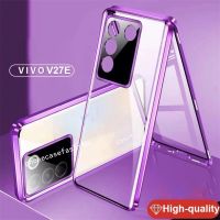 เคสโทรศัพท์เคสกันกระแทกโลหะ V27E Vivo V27 V27 E Pro 5G 2023สองด้านแข็งกระจกใสโปร่งใสปกป้องเต็มรูปแบบพร้อมฝาครอบกล้อง