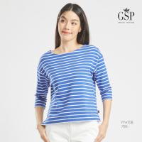 เสื้อยืด เสื้อยืดผู้หญิง GSP Blouse Lucky Stripes Short Sleeve Blouse เสื้อยืดแขนยาวลายริ้วสีขาวกรม (PYATDB)