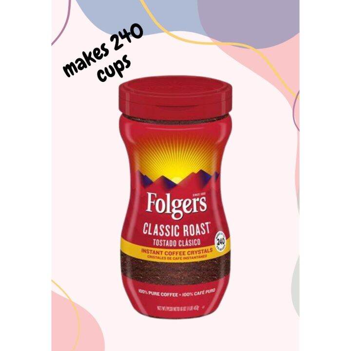 Folgers Classic Roast Instant Coffee Crystals Makes up to 240 cups 16