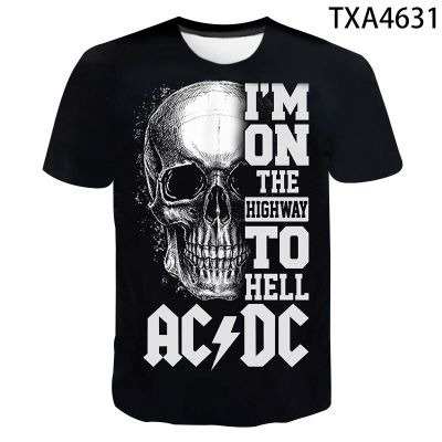3D printed rock top logo AC/AD pattern, summer mens short sleeve shirt, round neck 3D T-shirt comfortable and breathable 3