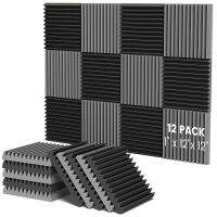 12Pcs 12" X12"X1" Acoust Foam Panel Studio Soundproof Sponge Pad Sound-Absorbing Treatment Panel KTV Room Ceiling Wall Sticker Adhesives Tape