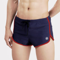 Noxx Swim Shorts: กางเกงว่ายน้ำ ขาสั้น สีน้ำเงินกุ๊นแดง