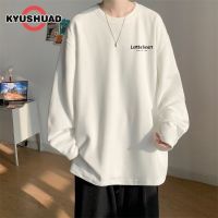 KYUSHUAD เสื้อสเวตเตอร์บางสีทึบเรียบง่ายสำหรับผู้ชาย,เสื้อยืดพิมพ์ลายคอกลมเรียบง่ายแขนยาว