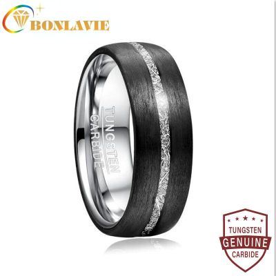 Bonlavie 8มม. กว้าง Men39; S ทังสเตนแหวนแร่ทังสเตนฝังคาร์บอนไฟเบอร์เลียนแบบ Vermiculite แหวนเหล็กทังสเตนแหวนแหวนแต่งงาน