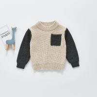 Kids Cotton Sweater Infant Boys Pullover Tops Baby Girls Long Sleeve Knitwear Clothes Colorblock Pocket Sweater Baby Boy Sweater