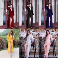 GN8170  **รบกวนสอบถามstockก่อนสั่งซื้อจ้า** Jumpsuit ขาสั้น ผ้าชีฟองคอวี แต่งแขนพองเป็นทรงบอลลูนน่ารัก