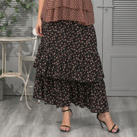 Sweet Plus Size Women Skirts 5XL Plus Floral Print Chiffon Midi Ruffled Skirts 2023 New Spring Summer Female Short Dresses