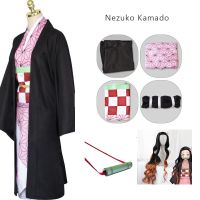 ☫❐✑ Demon Slayer Cosplay Nezuko Kamado Costumes Kimetsu no Yaiba Cosplay Costumes Japan Anime Kimono Comic Con Dress Wig Props