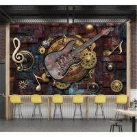 European and American Retro Metal Note Guitar Bar K Background Wall Paper Music Bar Club Industrial Decor Mural Wallpaper 3D