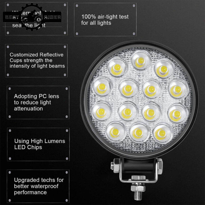 บาร์ไฟกลม14led-2ชิ้น4-5นิ้ว42w-2500lm-6000k-ไฟขับขี่สำหรับ-suv-รถกะบะเอทีวีเรือ-ip67กันน้ำ