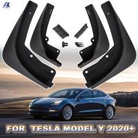 4ชิ้นเซ็ต Splash Guards สำหรับ Tesla รุ่น Y 2020 2021 Mud Flaps Mudflaps Fender Mudguards ด้านหน้าด้านหลังรถอุปกรณ์เสริมล้อ