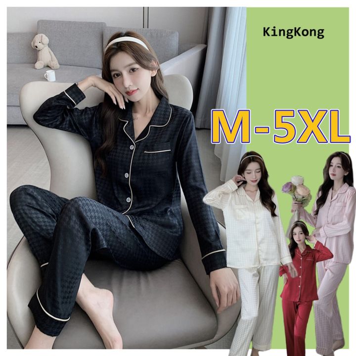 m-5xl-ชุดนอนซาติน-แขนยาว-เหมาะสำหรับผู้หญิง-ชุดนอนไซส์ใหญ่-ชุดนอนผ้าซาตินไซส์ใหญ่-ชุดนอนคนอ้วนไซส์ใหญ่