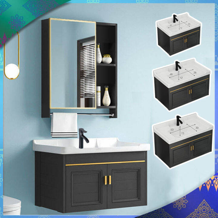 Black aluminum 60 cm wall mounted bathroom ceramic sink with