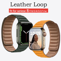 Original Leather Link Bracelet Compatible with  Apple watch  Series 8 7 6 SE Ultra  49mm 44mm 41mm 45mm 40mm 38mm 42mm watchband Magnetic Loop bracelet  i   Watch 8 7 6 5 4