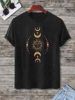 Sun &amp; Moon Print T-Shirt for Mens Casual Crew Neck Short-Sleeve  Fashion Summer T-Shirts Tops, Mens Outfits Tee