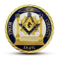 【CW】▨  Very Masonic Gold Commemorative coins Freemason Medal plated Coin Association Under A Brotherhood Of Man