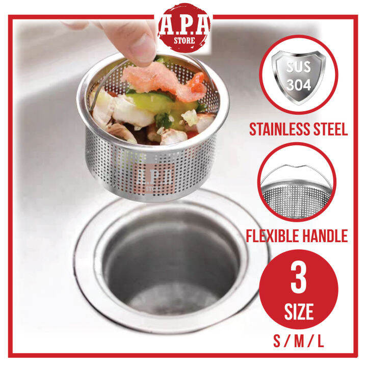 APA Stainless Steel Sink Strainer Drain Cover Basin Filter Basket Waste