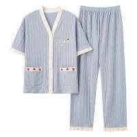 Newest Women Pajamas Set Summer Short-sleeve V-Neck Sleepwear Loose Casual Home Clothing