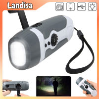 Portable Hand Crank Led Flashlight With Fm Radio Alarm Function Multifunctional Outdoor Emergency Lamp