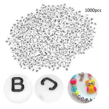 1000pcs White Mixed Round Acrylic Letter Beads 4x7mm Black Alphabet Number  Beads for Jewelry Making and DIY Bracelets