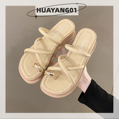 HUAYANG01 2023แฟชั่นใหม่สุดฮอต] แพลตฟอร์มรองเท้าแตะสำหรับผู้หญิงกลางแจ้งสำหรับฤดูร้อนคลิปนิ้วเท้าเลื่อนรองเท้าส้นสูงสำหรับงานปาร์ตี้