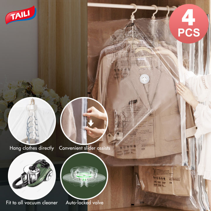 TAILI Hanging Vacuum Space Saver Bags for Clothes, 4 Pack Long