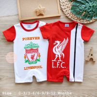 ชุดเด็กแรกเกิด-9 เดือน บอดี้สูท รอมเปอร์ หมีคู่ ลายทีมฟุตบอล Liverpool สีขาว-สีแดง