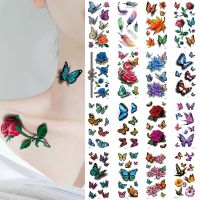 Temporary Tattoos Sticker for Women Body Art Tattoo Sticker 3D Butterfly Rose Flower Tattoo Waterproof Semi-permanent Tattoo